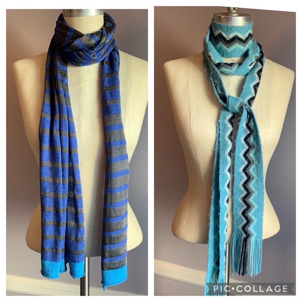 GAP blue stripe scarf & Preview green and black zig zag pattern extra long
